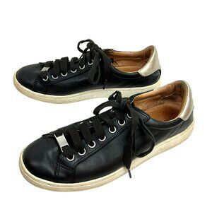 UGG Milo Leather Lace-Up Sneakers Womens 8  Black With Metallic Heel Accents